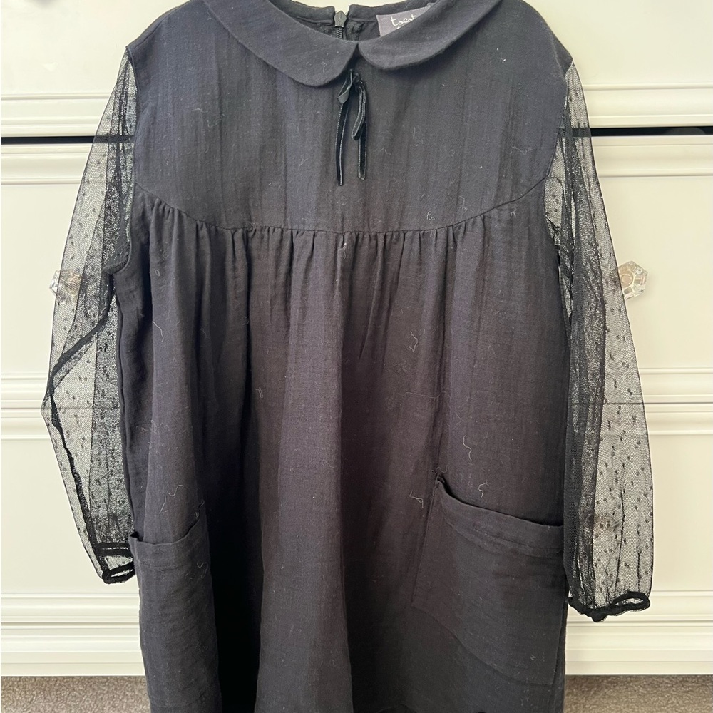 Tocoto Black Dress with Sheer Sleeves